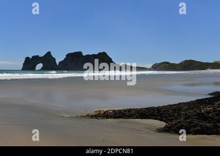 Wharariki Beach on the north of South Island New Zealand Stock Photo