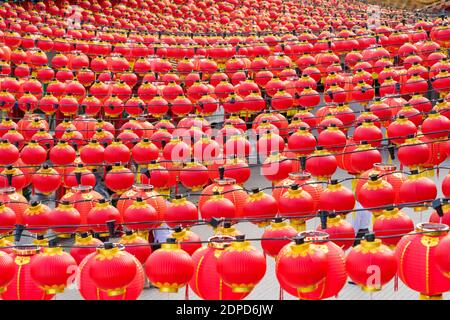 Full Frame Shot Of Red Lanterns Hanging In Row