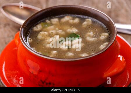 bavarian spaetzle soup in a cup Stock Photo