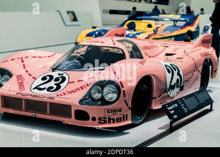 STUTTGART, Germany 6 March 2020: The Porsche 917-20 in “Pink Pig” livery. Designer Anatole Lapine gave the car a pink paint job with butcher cut lines Stock Photo