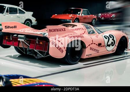 STUTTGART, Germany 6 March 2020: The Porsche 917-20 in “Pink Pig” livery. Designer Anatole Lapine gave the car a pink paint job with butcher cut lines Stock Photo