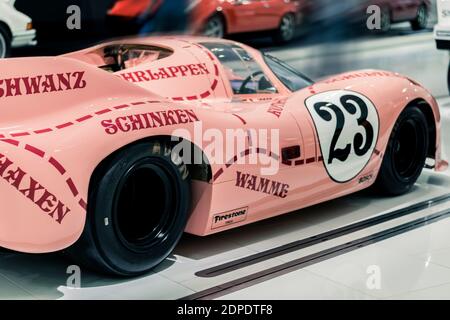 STUTTGART, Germany 6 March 2020: The Porsche 917-20 in “Pink Pig” livery. Designer Anatole Lapine gave the car a pink paint job with butcher cut lines Stock Photo