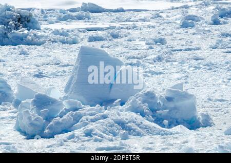 Glacial deep blue water of Antarctica can be seen on the point of the peninsula after a three day trip across the Drake Passage Stock Photo