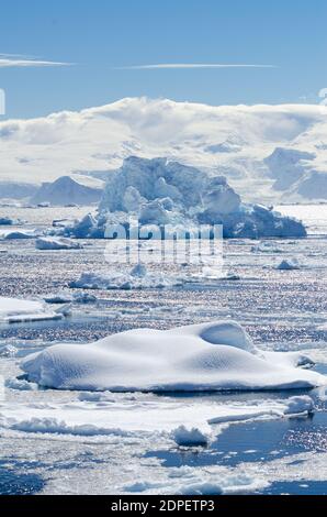 Glacial deep blue water of Antarctica can be seen on the point of the peninsula after a three day trip across the Drake Passage Stock Photo