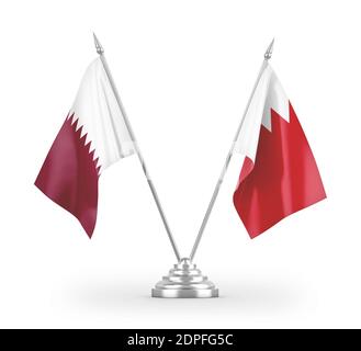 Bahrain and Qatar table flags isolated on white 3D rendering Stock Photo