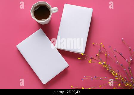 Blank books on color background Stock Photo