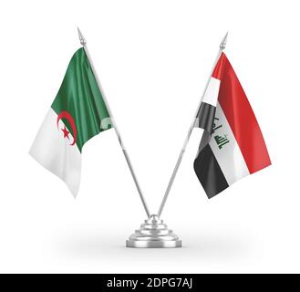 Iraq and Algeria table flags isolated on white 3D rendering Stock Photo