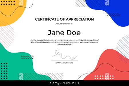 Certificate of Appreciation template with abstract geometric memphis style design. Stock Vector