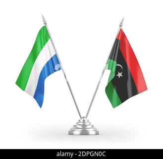 Libya and Sierra Leone table flags isolated on white 3D rendering Stock Photo