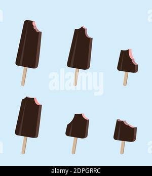 Vector ice cream(ice lolly) illustrations with different types of bitten places. Stock Vector