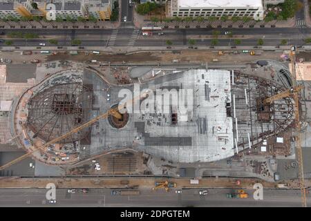 The construction site of the Lucas Museum of Narrative Art in Exposition Park, Monday, Dec. 7, 2020, in Los Angeles. Stock Photo