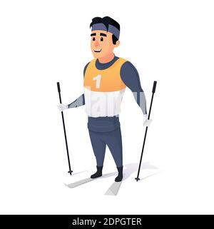 An olympic skier character design isolated on white background. A sportsman in the ski resort. Stock Vector