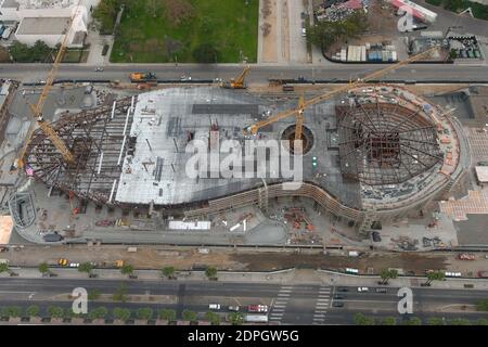 The construction site of the Lucas Museum of Narrative Art in Exposition Park, Monday, Dec. 7, 2020, in Los Angeles. Stock Photo