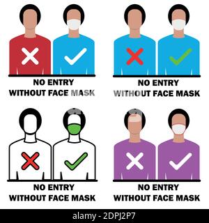 No entry without face mask design  security check warning editable vector illustration Stock Vector