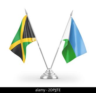 Djibouti and Jamaica table flags isolated on white 3D rendering Stock Photo