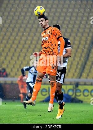 Parma, Italy. 19th Dec, 2020. FC Juventus' Alvaro Morata (L) vies with Parma's Jordan Osorio during a Serie A football match between Parma and FC Juventus in Parma, Italy, Dec. 19, 2020. Credit: Alberto Lingria/Xinhua/Alamy Live News Stock Photo