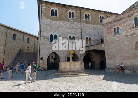 bevagna,italy august 13 2020:Church of San Silvestro in the main square of the town of Bevagna Stock Photo