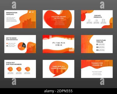 Company Investment Presentation Vector Template. Business presentation set with appealing orange color pallet Stock Vector