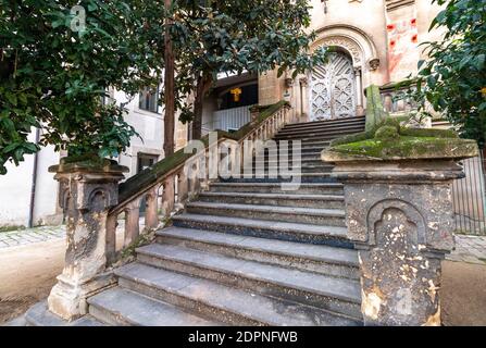 Old stairs with classic door Stock Photo