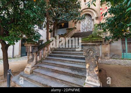 Old stairs with classic door Stock Photo