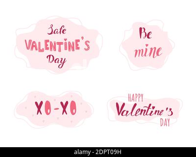 Set of handwritten lettering for Valentines Day. Typography poster, greetig card. Vector Illustration in flat cartoon style. Stock Vector