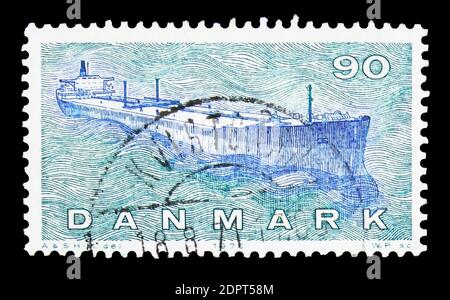 MOSCOW, RUSSIA - OCTOBER 6, 2018: A stamp printed in Denmark shows Shipping, serie, circa 1970 Stock Photo