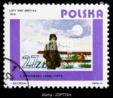 MOSCOW, RUSSIA - OCTOBER 6, 2018: A stamp printed in Poland shows Farman, 1914, Aviations serie, circa 1984