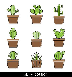 Set of vector cactus icons on white background. Easy editable layered vector illustration. Stock Vector