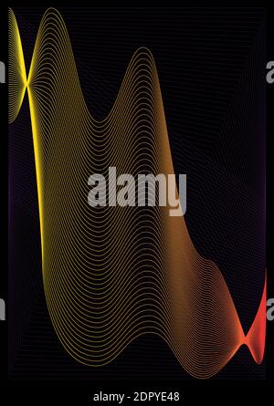 Vector abstract pattern - geometric shapes of yellow gradient curves on a black Stock Vector
