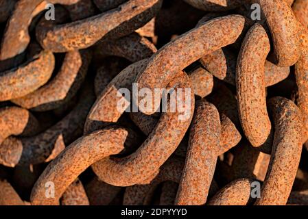 Rusty chain links, iron chain, close up, Greetsiel, Lower Saxony, Germany Stock Photo