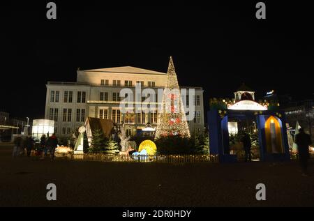 Leipzig, Germany 12-19-2020 christmas tree in front of the opera house during lockdown Stock Photo