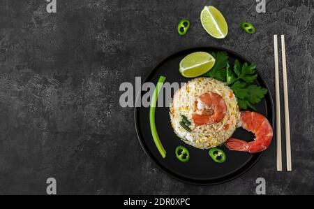 Khao Pad or Fried Rice with Shrimp Stock Photo