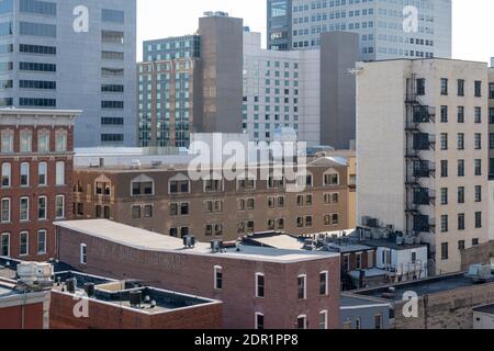 The office buildings and housing units in Harrisburg from a high angle Stock Photo