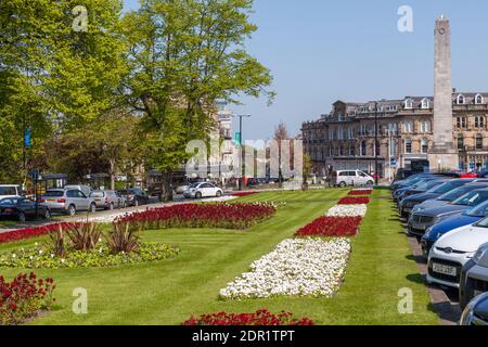 Flower beds at Prospect Gardens in the centre of Harrogate, North Yorkshire Stock Photo