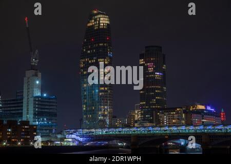 Blackfriars Railway Bridge, One Blackfriars & Southbank Tower in London, England. Stock Photo