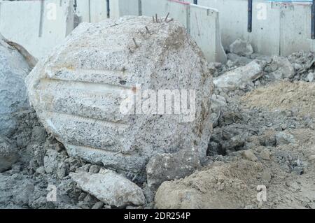 Close-up  a cement pillar destroyed don't standard. Stock Photo