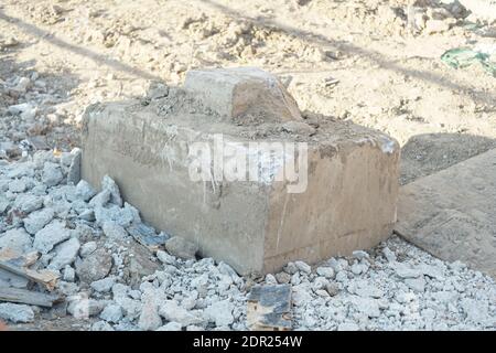 Close-up  a cement pillar destroyed don't standard. Stock Photo