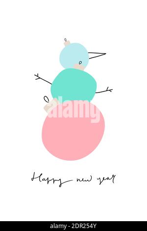 Snowman made of balls in a cartoon style. Happy new year greeting card Stock Vector