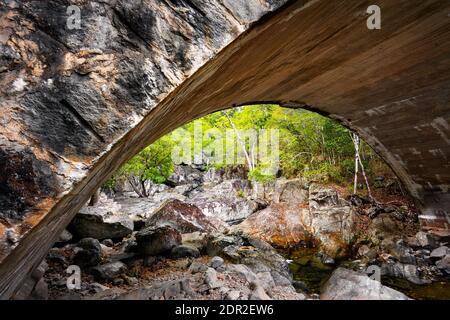 Under the bridge at Little Crystal Creek in Paluma Range National Park. Stock Photo