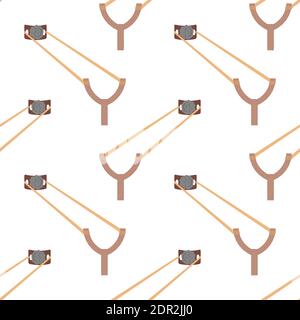 Slingshot Weapon Icon Seamless Pattern Isolated on White Background Stock Vector