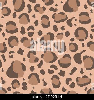 Vector seamless pattern. Leopard color. Animal drawing of a cheetah or jaguar. Beige and brown spots. Flat hand drawn illustration for print, textile, Stock Vector