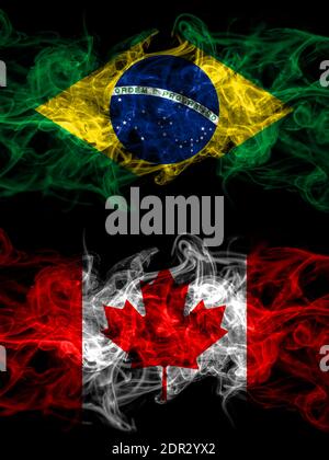 Brazil Vs Canada Canadian Smoke Flags Placed Side By Side Thick Colored Silky Smoke Flags Of Brazilian And Canada Canadian Stock Photo Alamy