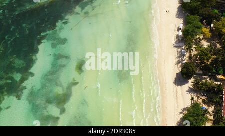 Aerial drone of coast, turquoise sea and sand beach. Panglao island, Bohol, Philippines. Stock Photo