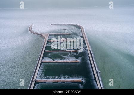 Aerial photo of Sailing boats in Lake Balaton, at Balatonfenyves Stock Photo