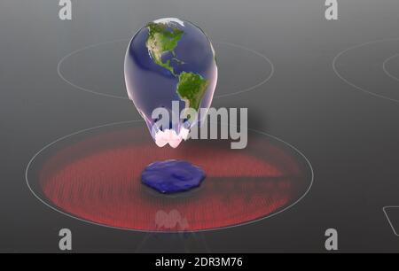 Global warming shown by earth melting on heating plate or stove. Concept of climate change, ice melting and global warming. Stock Photo