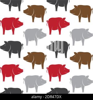 Vector seamless pattern with pig on white background. wallpaper Stock Vector