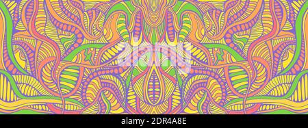 Fantastic Psychedelic Colorful background with many crazy geometric pattern. Stock Vector