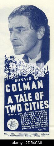 RONALD COLMAN as Sydney Carton in A TALE OF TWO CITIES 1935 director JACK CONWAY novel CHARLES DICKENS producer DAVID O. SELZNICK Metro Goldwyn Mayer Stock Photo