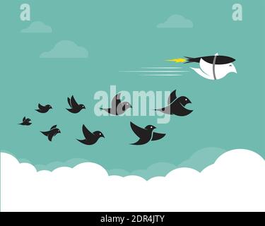 Vector images of birds and rockets in the sky. Concept creative. Easy editable layered vector illustration. Wild Animals. Stock Vector