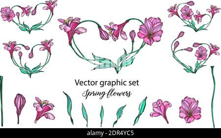 Vector floral arrangements with romantic pink flowers. Stock Vector